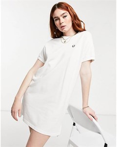 Белое свободное платье футболка из пике Fred perry