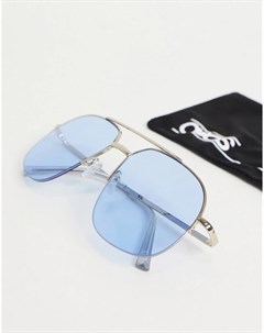 Солнцезащитные очки авиаторы в золотистой оправе с синими стеклами Asos design