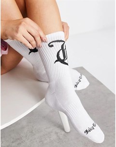 Белые носки до щиколотки в рубчик с логотипом Juicy couture