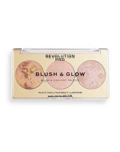 Палетка для макияжа лица BLUSH GLOW 3 в 1 бронзер румяна хайлайтер тон peach glow Revolution pro