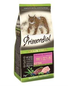 Сухой корм для котят беззерновой с уткой и индейкой 2 кг Primordial