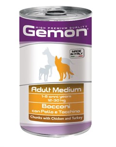 Влажный корм для собак Dog Medium кусочки курицы с индейкой для средних пород 1 25 кг Gemon