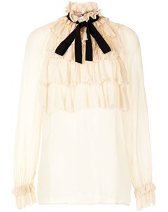 Блузка с высоким воротником и оборками Gucci pre-owned