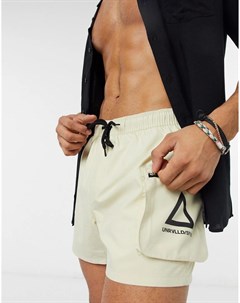 Светло бежевые короткие шорты для плавания с карманом и логотипом Asos unrvlld supply