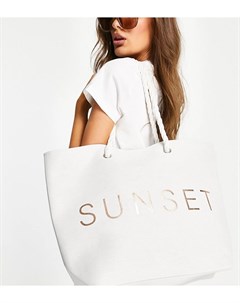 Белая парусиновая пляжная сумка с надписью Sunset South beach