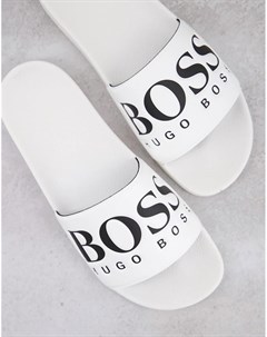 Белые шлепанцы с логотипом Solar Boss