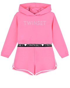 Розовый комплект толстовка худи шорты детский Twinset