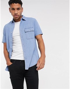 Синяя джинсовая рубашка с короткими рукавами Topman