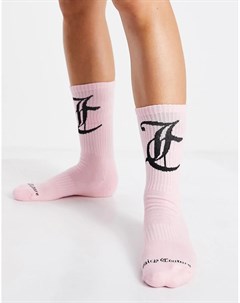Розовые носки до щиколотки в рубчик с логотипом Juicy couture