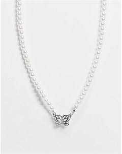 Ожерелье из искусственного жемчуга с серебристой подвеской в виде бабочки Asos design