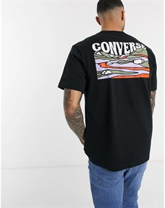 Черная футболка с принтом на спине Converse