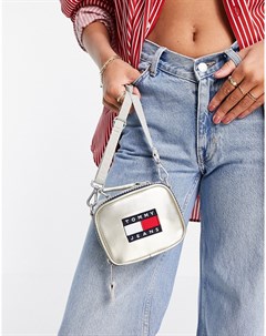 Серебристая маленькая сумка кошелек на пояс с логотипом Tommy jeans