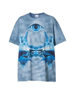 Голубая футболка оверсайз с принтом Shark Burberry