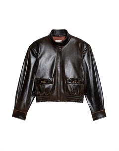 Темно коричневая кожаная куртка Sandro