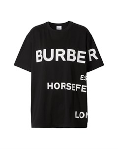 Черная хлопковая футболка оверсайз с белыми надписями Burberry