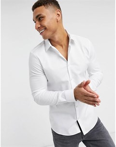 Облегающая белая рубашка из ткани добби Burton menswear
