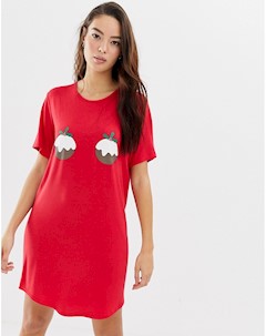 Красная ночная сорочка с новогодним принтом пудингов Boohoo