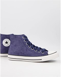 Высокие кроссовки насыщенного темно синего цвета из выбеленного денима Chuck Taylor All Star Converse