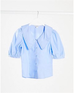 Синяя блузка с пышными рукавами и воротником Sandra Monki
