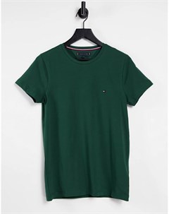 Узкая эластичная футболка хвойно зеленого цвета с логотипом Tommy hilfiger