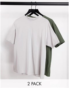 Набор из 2 свободных футболок в стиле oversized серого и зеленого цвета Another influence