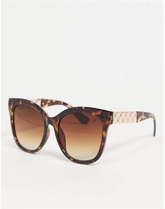 Коричневые солнцезащитные очки кошачий глаз в стиле oversized с черепаховой оправой River island