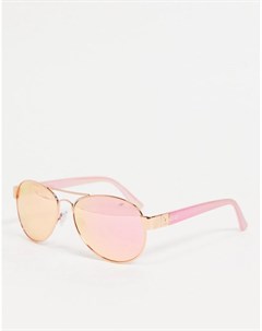 Солнцезащитные очки в стиле ретро с розовыми стеклами в золотистой оправе River island