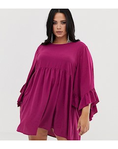 Эксклюзивное фиолетовое свободное платье с оборками на рукавах Boohoo plus