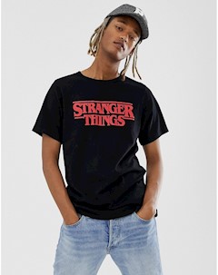 Черная футболка с логотипом и принтом на спине X Stranger Things Pull & bear