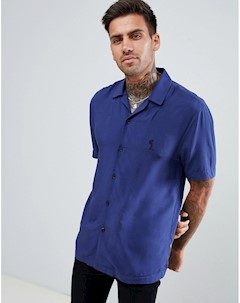 Синяя приталенная рубашка с отложным воротником Religion