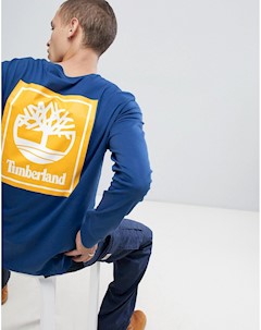 Синий лонгслив с логотипом на спине Timberland
