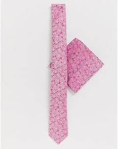 Розовый галстук и платок для пиджака с цветочным принтом Moss London Moss bros