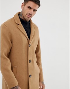 Светло коричневое шерстяное пальто Pull & bear