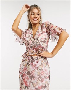 Блузка с контрастным цветочным принтом и глубоким вырезом Hope & ivy