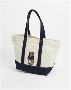 Белая сумка тоут с логотипом в виде медвежонка Polo ralph lauren