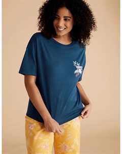 Хлопковая пижамная футболка с надписью Happy Place Marks & spencer