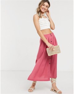 Розовая юбка миди с пуговицами Asos design