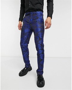 Темно синие брюки с жаккардовым цветочным принтом Twisted tailor