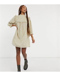 Серо бежевое платье мини из ткани добби с защипами inspired Reclaimed vintage