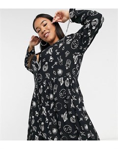 Эксклюзивное платье рубашка мини в стиле боулинг с космическим принтом Noisy may curve