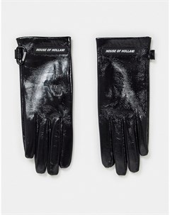 Черные кожаные блестящие перчатки House of holland