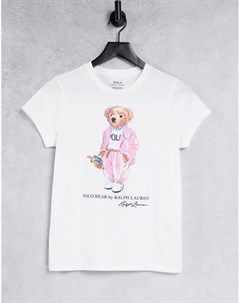 Белая футболка с медведем Polo ralph lauren