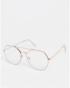 Декоративные очки авиаторы с прозрачными линзами в металлической оправе цвета розового золота Asos design