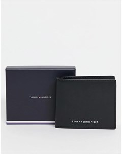 Черный кожаный мини кошелек с карманами для монет и карт с логотипом Tommy hilfiger