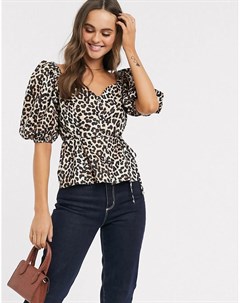 Атласная чайная блузка с леопардовым принтом Asos design