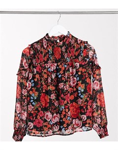 Шифоновая блузка с высоким воротником и красным цветочным принтом Vero moda petite