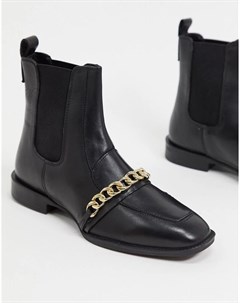 Черные кожаные ботинки лоферы с цепочками Asos design