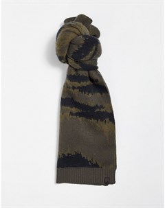 Коричневый жаккардовый шарф с камуфляжным узором Allsaints