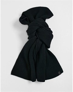 Черный шарф из мериносовой шерсти в рубчик Allsaints