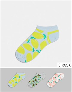 Набор из 3 пар носков для кроссовок с принтами разных фруктов Accessorize